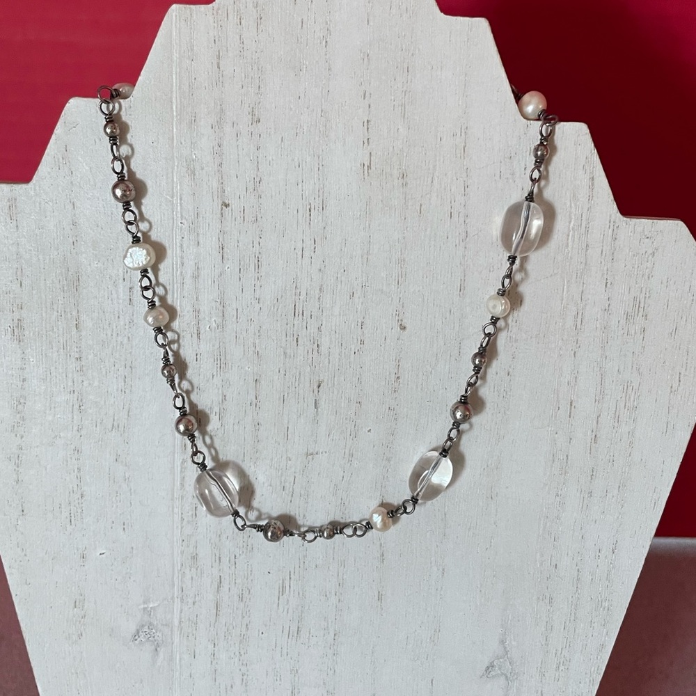 Silpada 925 Freshwater Pearl and Crystal Silver Bead Necklace N1602